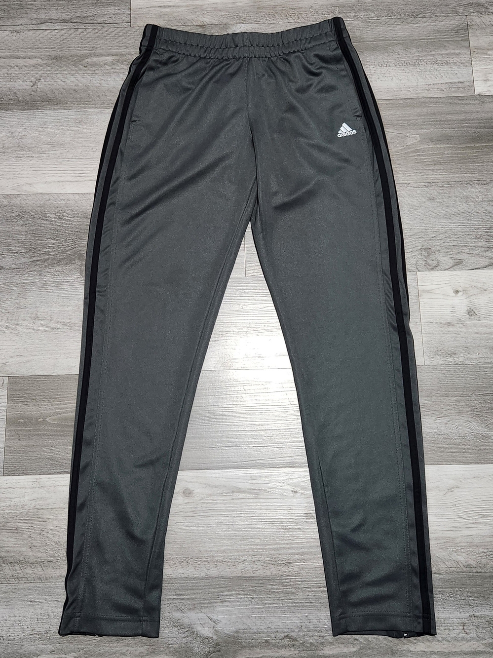Adidas Kids Dark Gray Track Pants Black Stripes White Embroidered Logo Size M